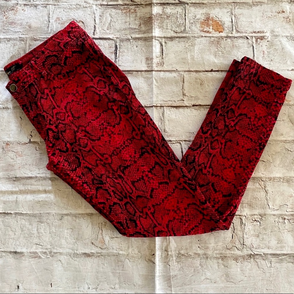 Red Snakeskin Jean Style Pants